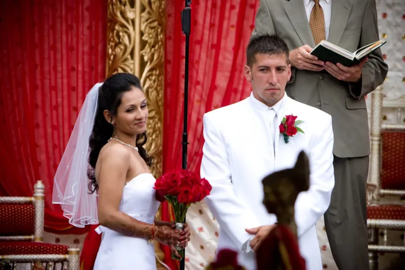 Bride and groom at outdoor destination wedding ceremony